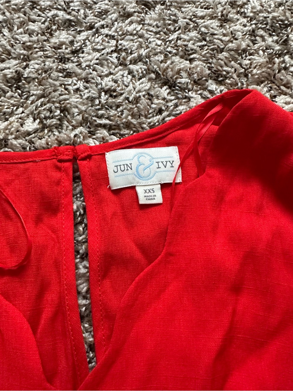 Jun & Ivy Bright Red V-Neck Tie Romper - Picture 4 of 7